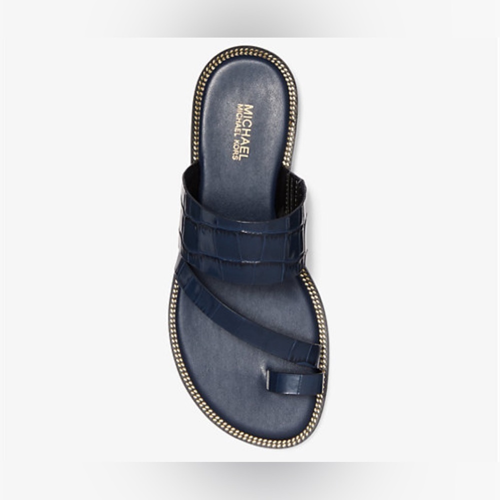 NWOT - Michael - Michael Kors PRATT Crocodile embossed leather Sandal.Navy. 7.5 - Picture 2 of 8